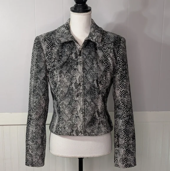 Vintage Taiga Paris Snake Print Zip Front Blazer Jacket Women’s Gray Black - Picture 2 of 12
